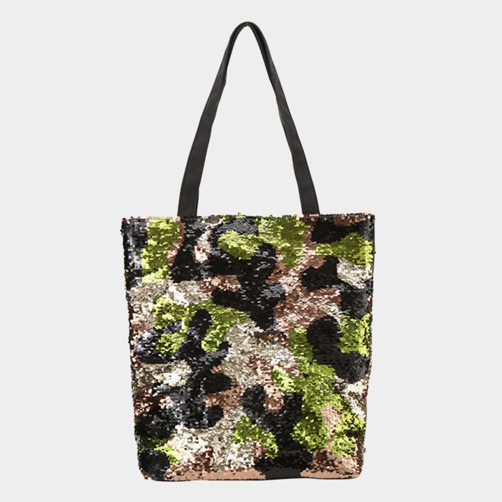 Camouflage Patterned Sequin Shoulder Bag