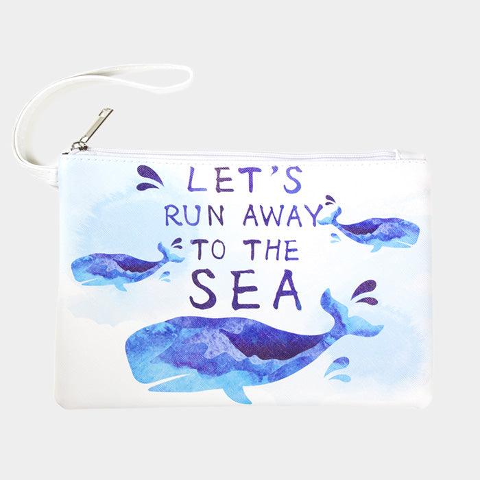 Lets Run Away to the Sea Whale Print Pouch Bag