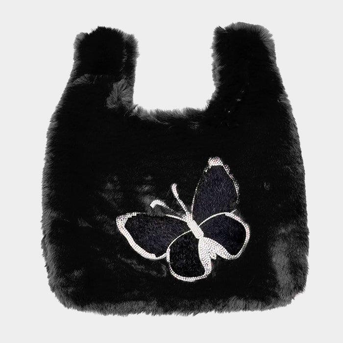Fluffy Faux Fur Butterfly Slouchy Tote Bag - Jewelry Store by Erik Rayo