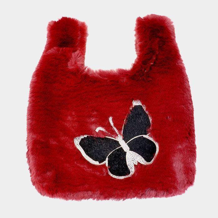 Fluffy Faux Fur Butterfly Slouchy Tote Bag - Jewelry Store by Erik Rayo