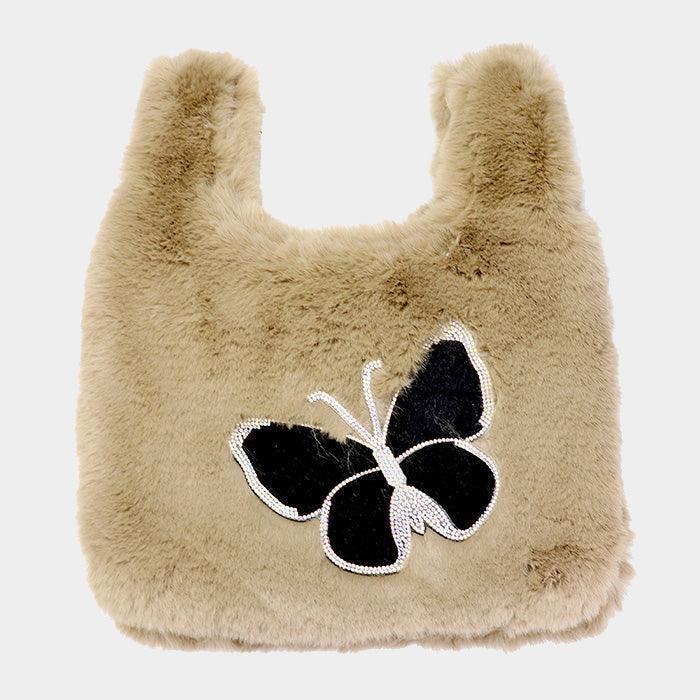 Fluffy Faux Fur Butterfly Slouchy Tote Bag - Jewelry Store by Erik Rayo