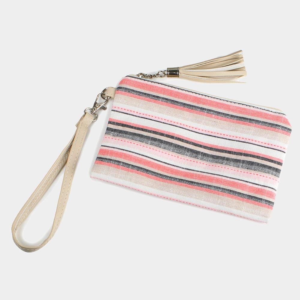 Colorful Striped Wristlet Pouch Bag