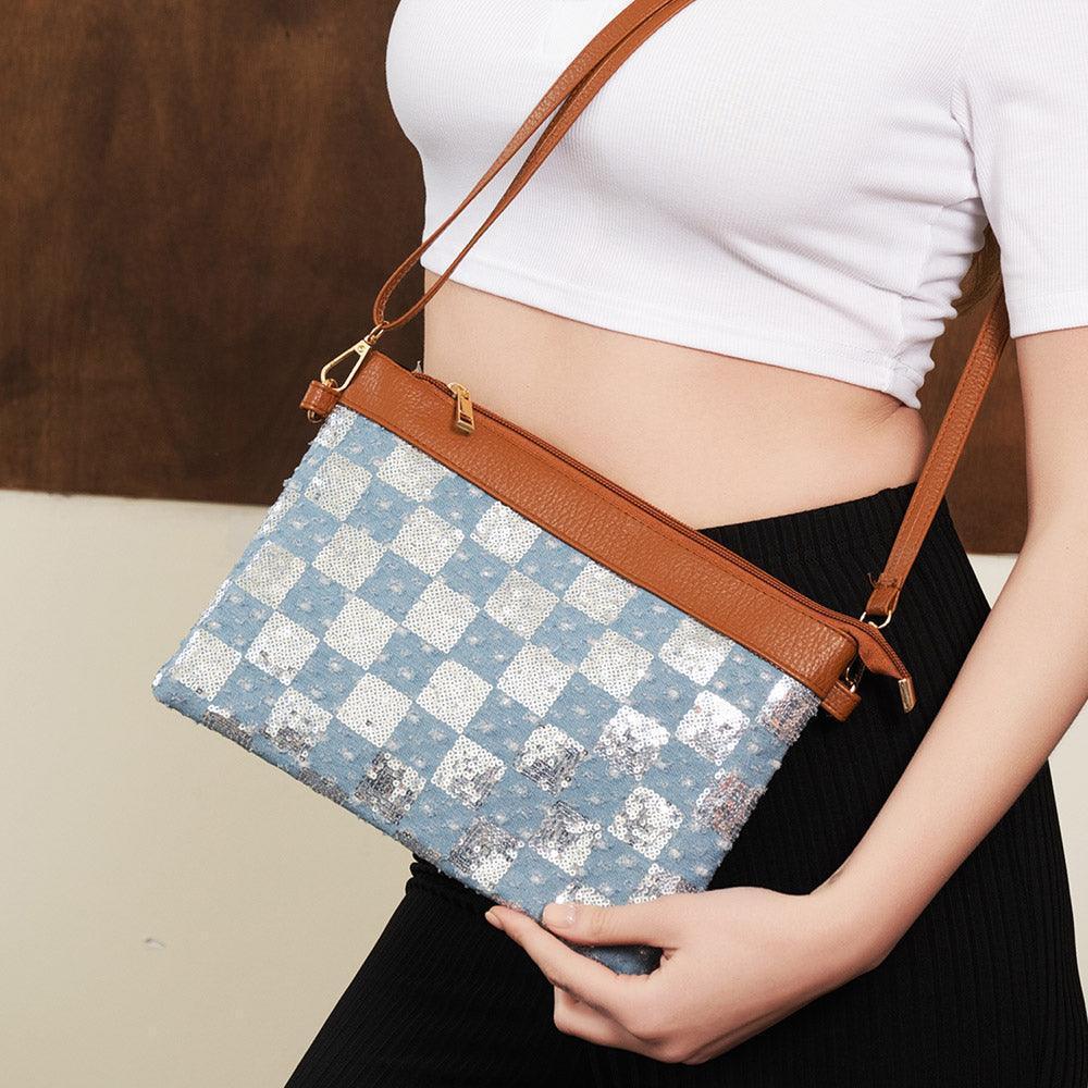 Sequin Checkered Flat Crossbody Bag - Jewelry Store by Erik Rayo