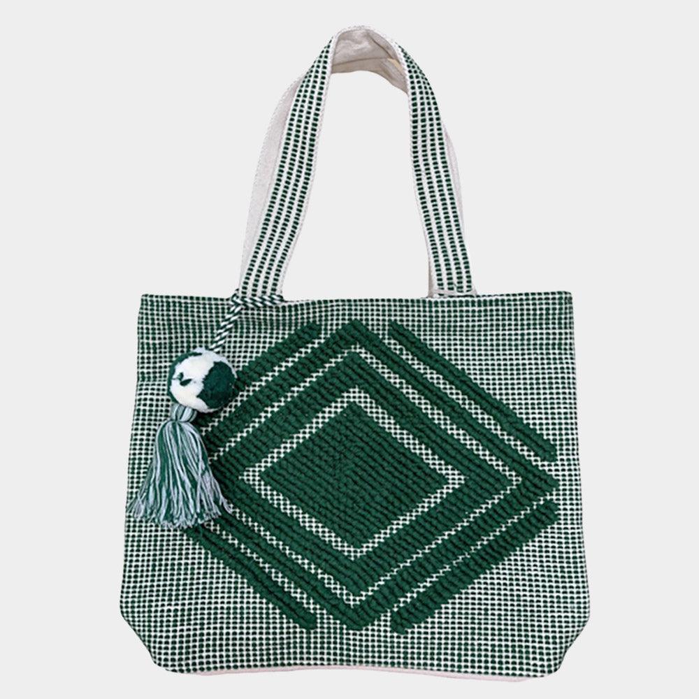 Boho Patterned Pom Pom Shoulder Bag - Jewelry Store by Erik Rayo