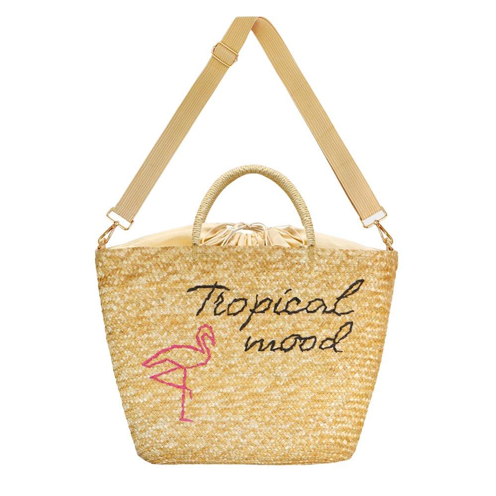 Tropical Mood Flamingo Weaving Beach Tote / Crossbody Bag