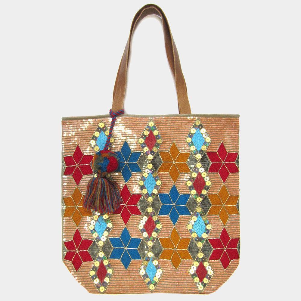 Boho Patterned Pom Pom Tassel Shoulder Bag - Jewelry Store by Erik Rayo
