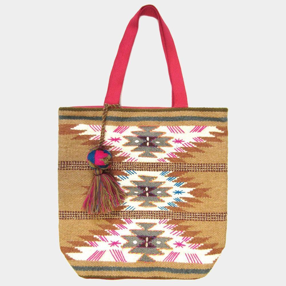 Boho Patterned Pom Pom Tassel Shoulder Bag - Jewelry Store by Erik Rayo