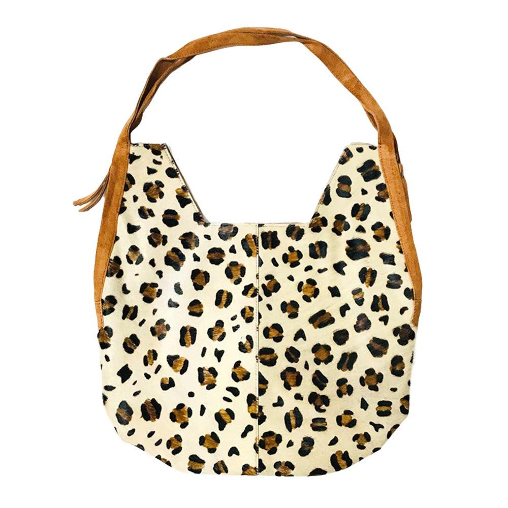 Leopard Patterned Genuine Fur Calf Tote Bag