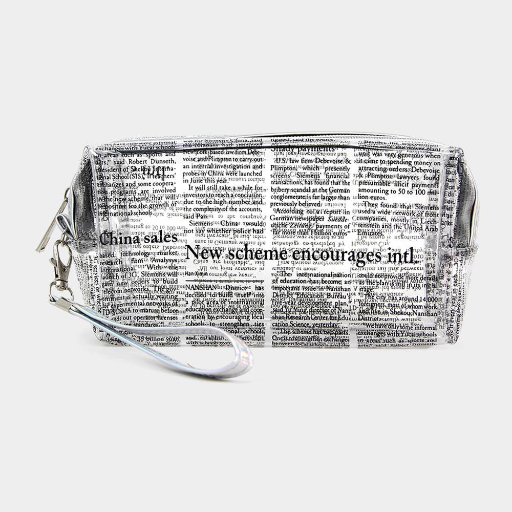 Clear Newspaper Print Pouch Bag