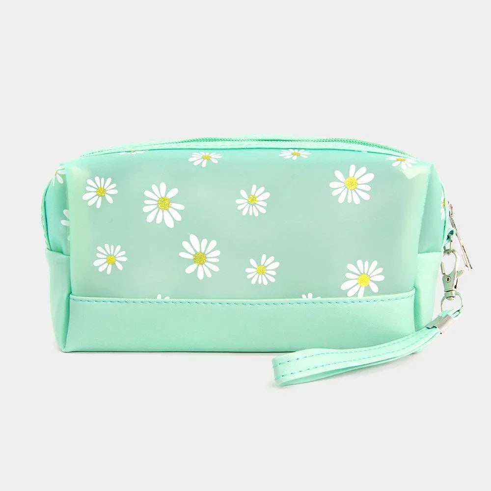 Daisy Flower Print Cosmetic Pouch Bag - Jewelry Store by Erik Rayo