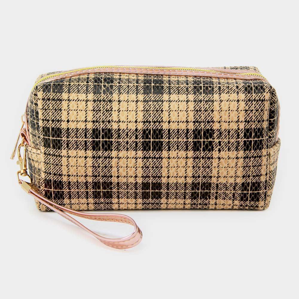 Classic Plaid Check Patterned Wristlet Cosmetic Pouch Bag - Jewelry Store by Erik Rayo