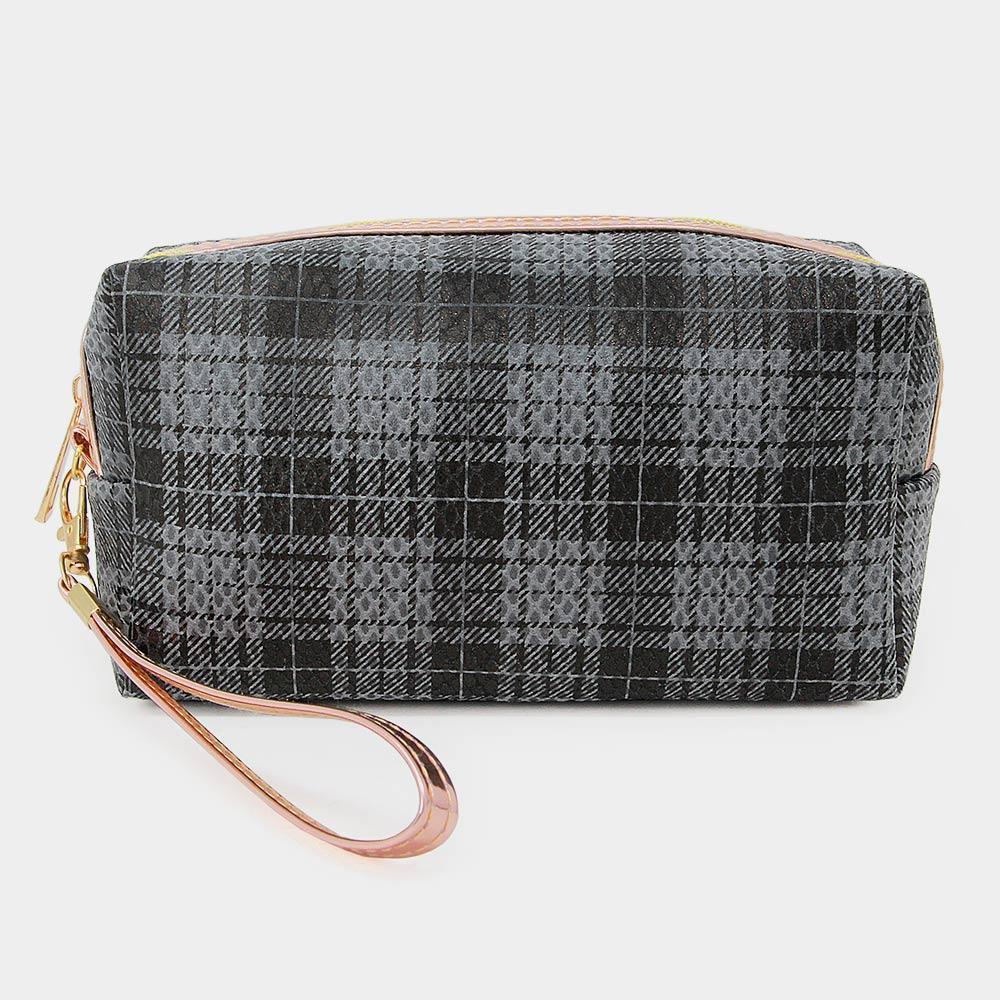 Classic Plaid Check Patterned Wristlet Cosmetic Pouch Bag - Jewelry Store by Erik Rayo