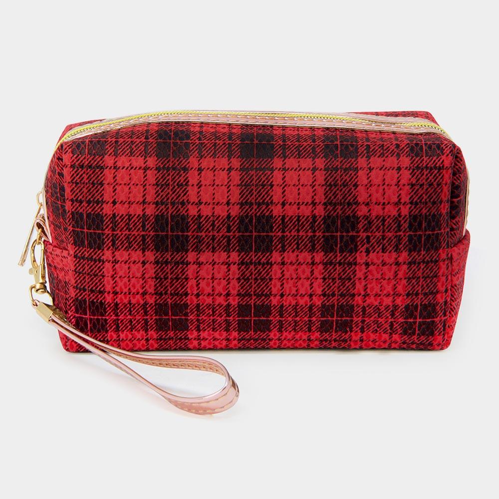 Classic Plaid Check Patterned Wristlet Cosmetic Pouch Bag