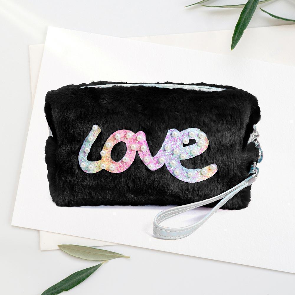 LOVE Message Soft Faux Fur Pouch Bag - Jewelry Store by Erik Rayo