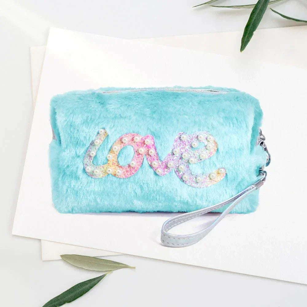 LOVE Message Soft Faux Fur Pouch Bag - Jewelry Store by Erik Rayo