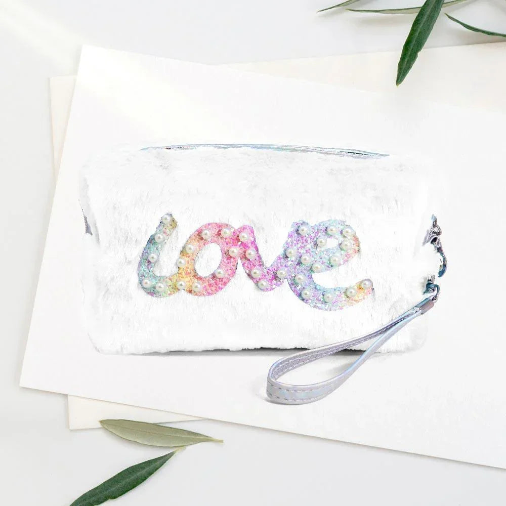 LOVE Message Soft Faux Fur Pouch Bag - Jewelry Store by Erik Rayo