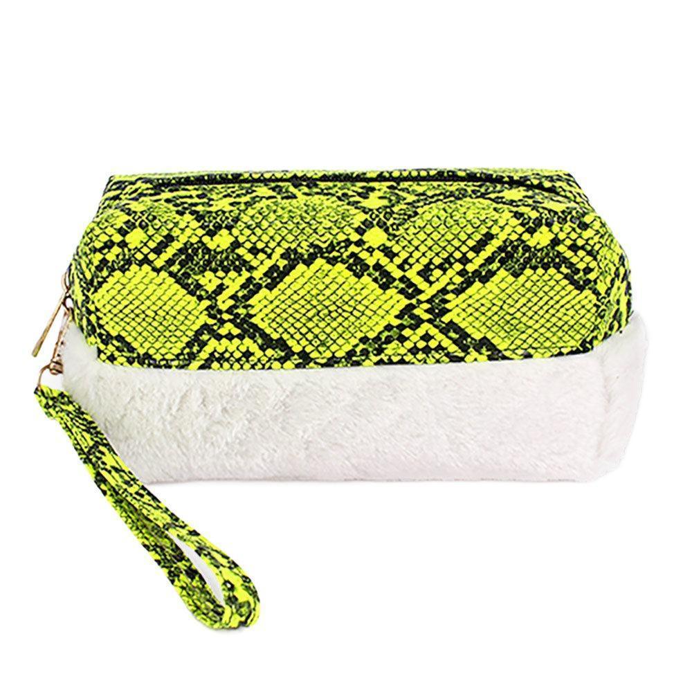 Snake Skin Patterned Faux Leather Soft Fur Wristlet Pouch Bag - Jewelry Store by Erik Rayo