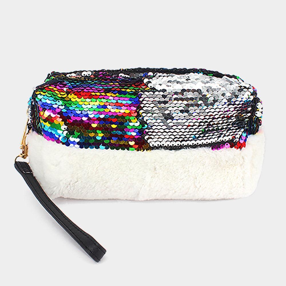 Reversible Sequin Soft Fur Wristlet Pouch Bag - Jewelry Store by Erik Rayo