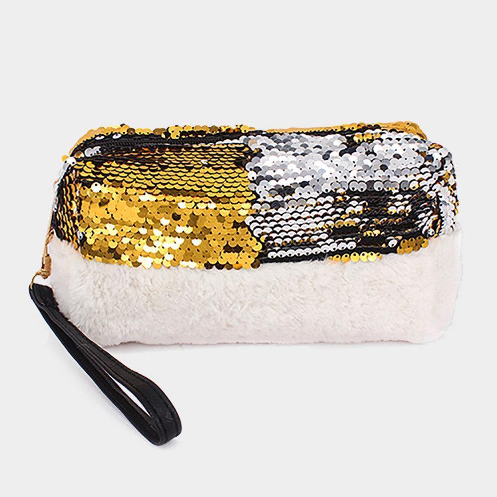 Reversible Sequin Soft Fur Wristlet Pouch Bag - Jewelry Store by Erik Rayo