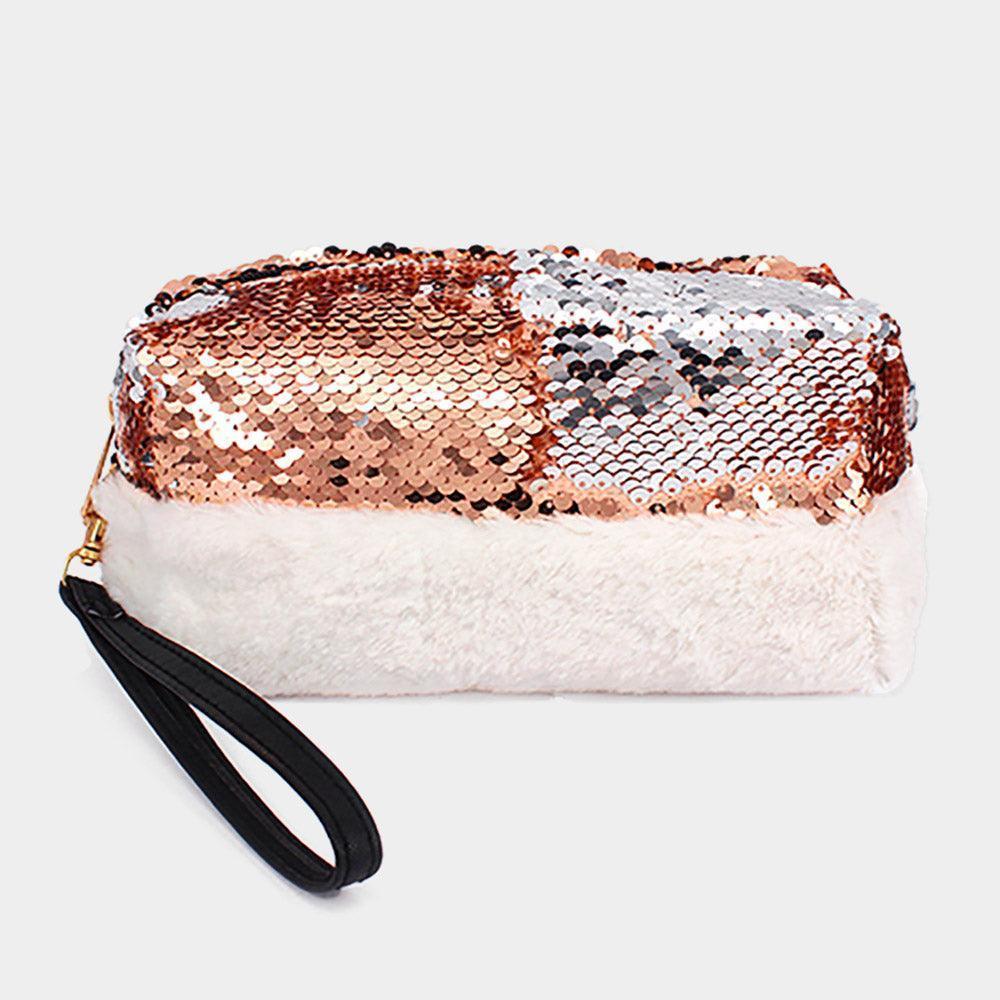 Reversible Sequin Soft Fur Wristlet Pouch Bag - Jewelry Store by Erik Rayo