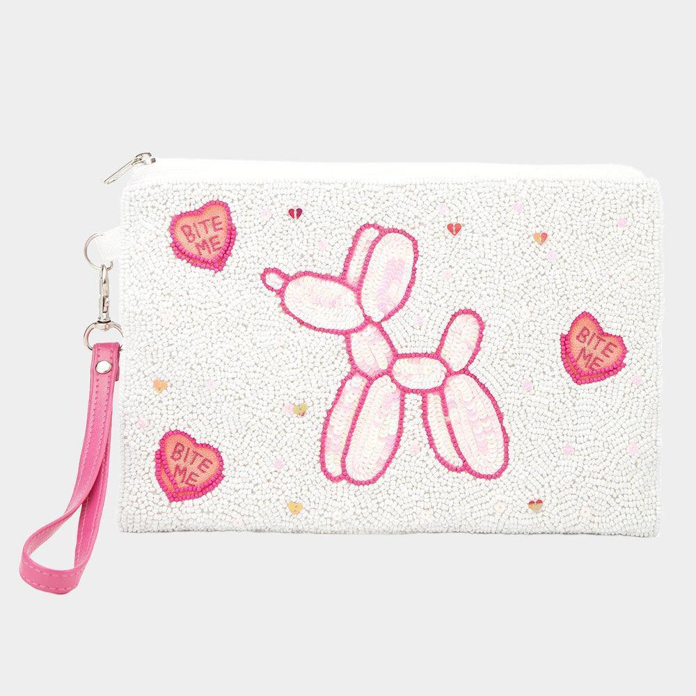 Balloon Dog Heart Beaded Wristlet Clutch Bag - Jewelry Store by Erik Rayo