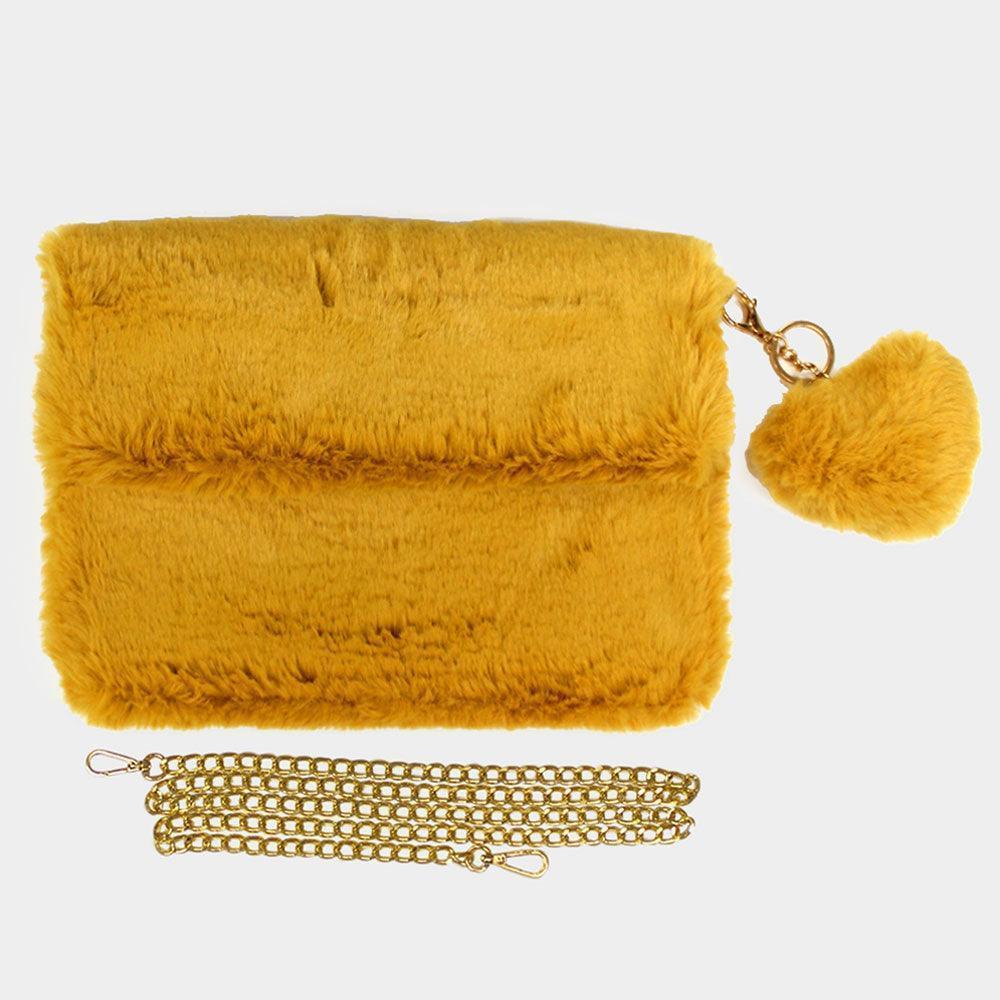 Detachable Heart Pom Pom Keychain Faux Fur Crossbody Bag - Jewelry Store by Erik Rayo