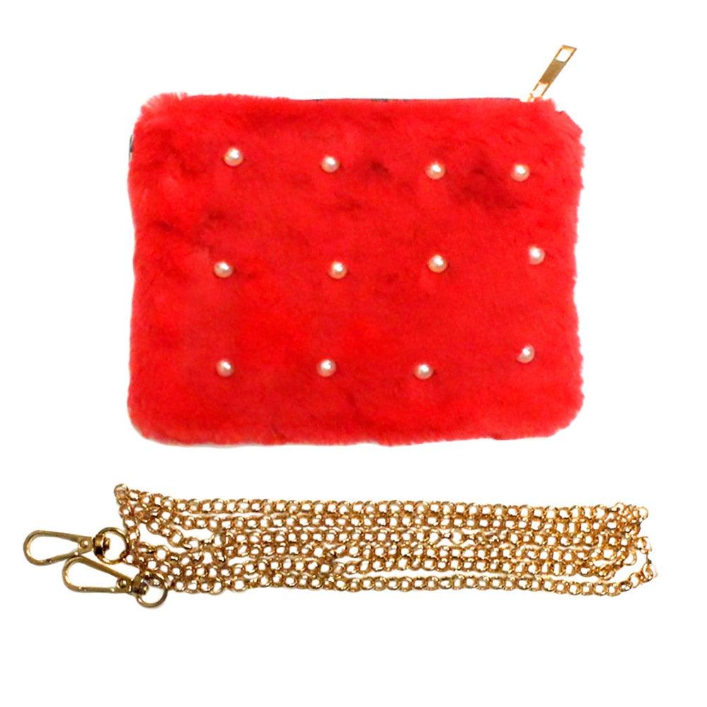 Pearl Embellished Faux Leather Mini Crossbody Bag