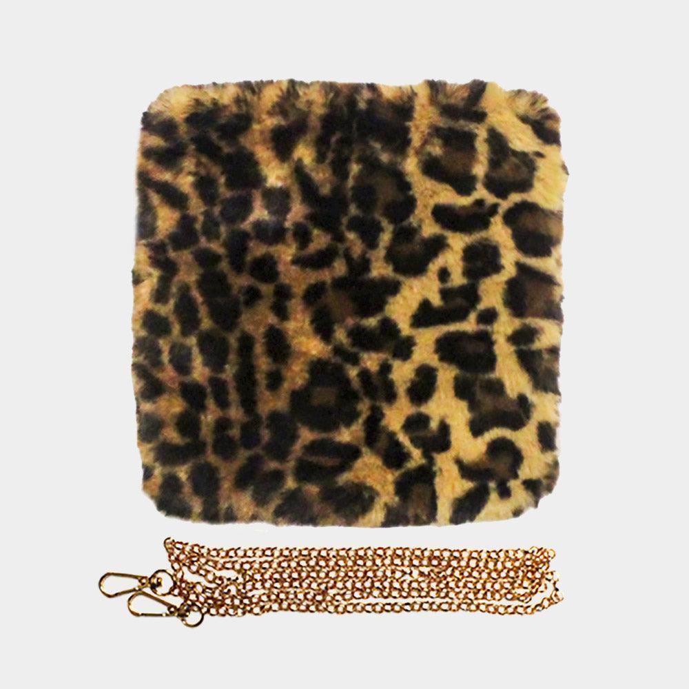 Leopard Patterned Faux Fur Square Crossbody Bag - Jewelry Store by Erik Rayo