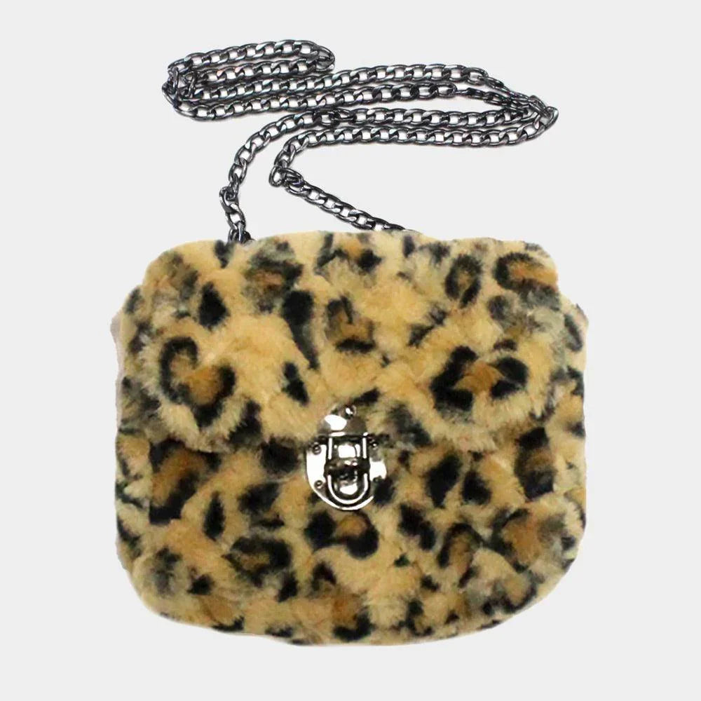 Leopard Patterned Faux Fur Crossbody Bag - Jewelry Store by Erik Rayo