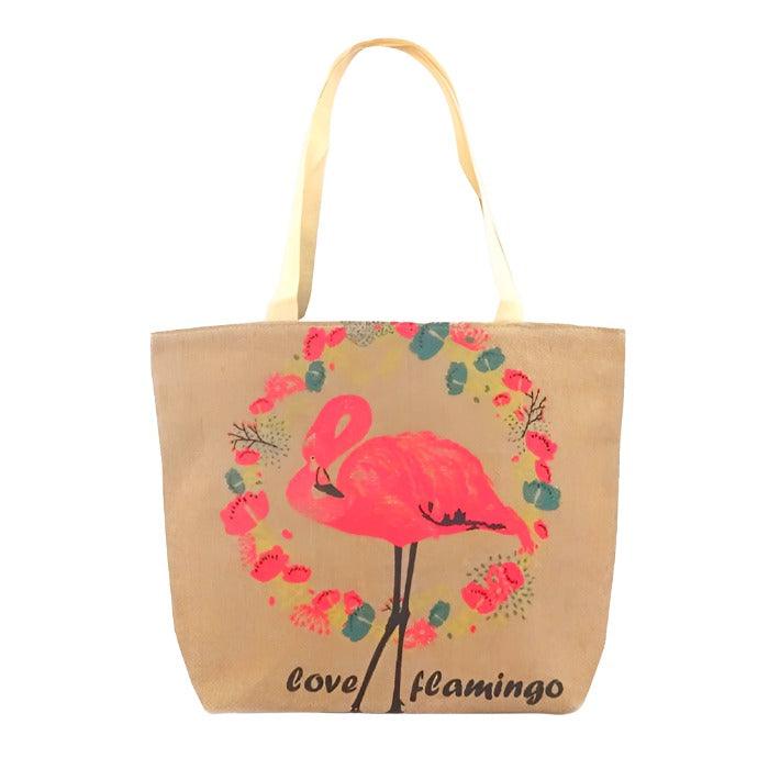 Floral Flamingo Beach Tote Bag