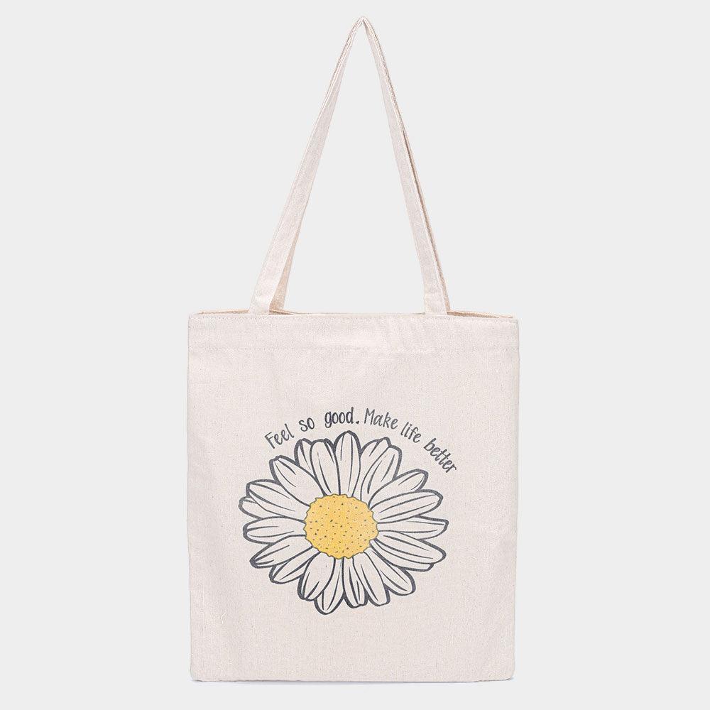 Feel so good Make life better Daisy Flower Print Canvas Eco Bag - Jewelry Store by Erik Rayo
