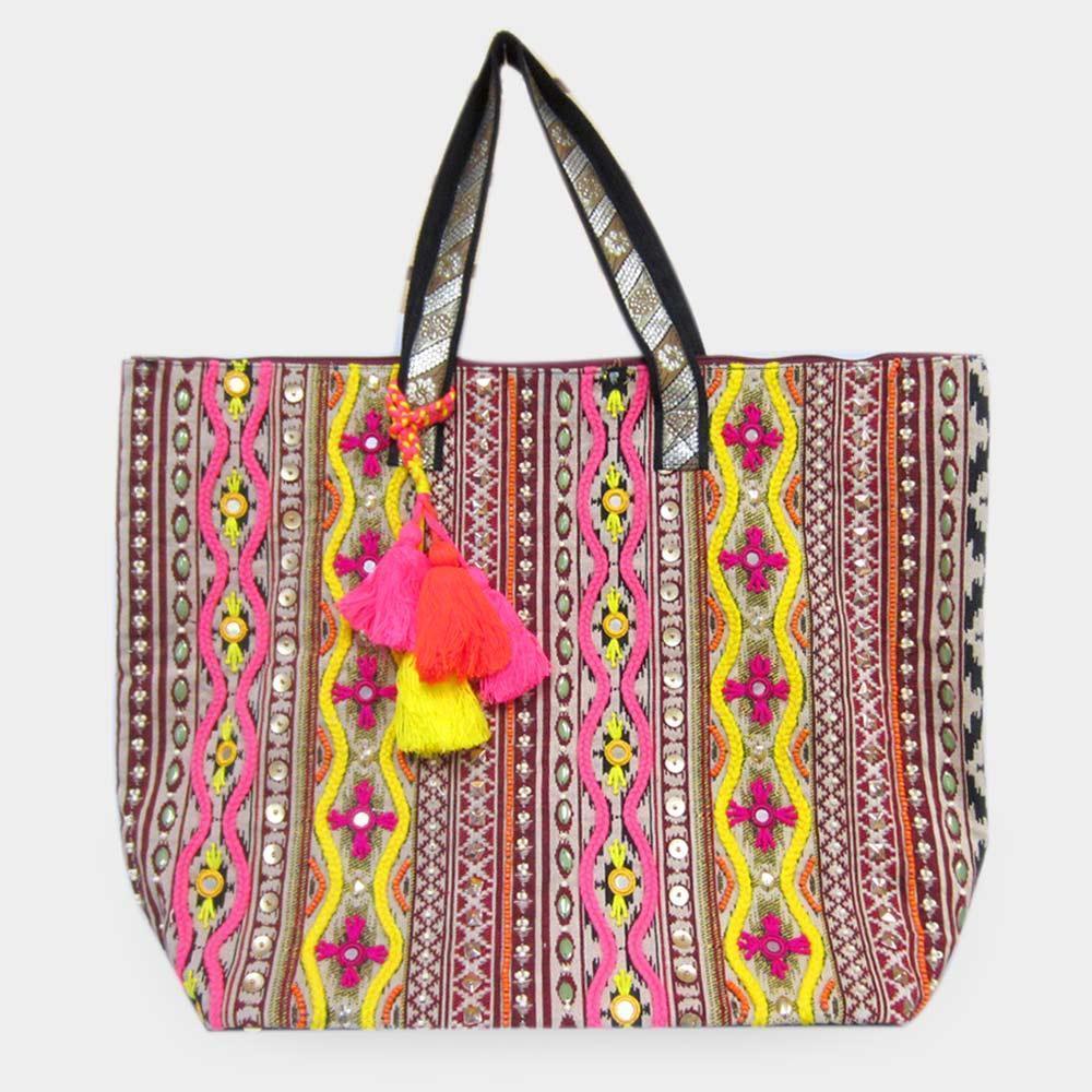 Bead Thread Embellished Boho Tote Bag - Jewelry Store by Erik Rayo