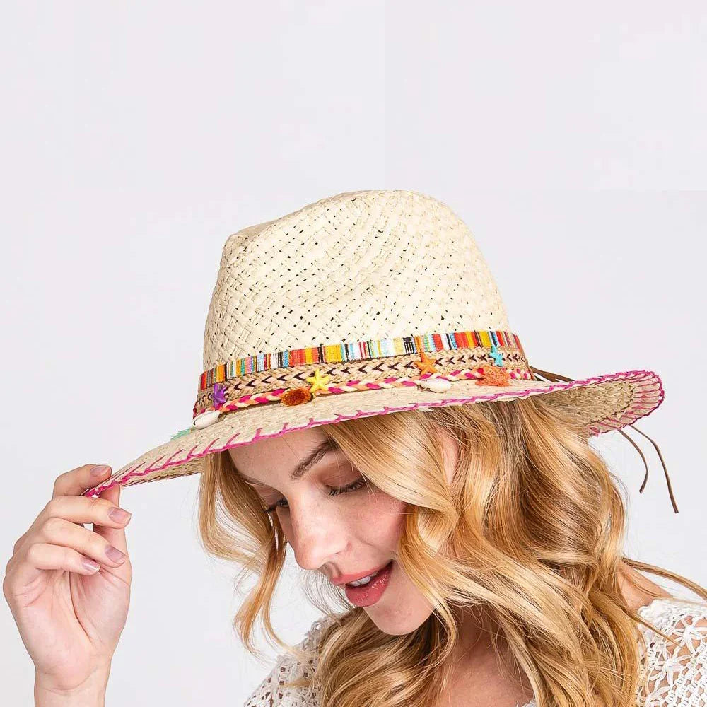 Stitch Edged Straw Handmade Sun Hat With Boho - Jewelry Store by Erik Rayo