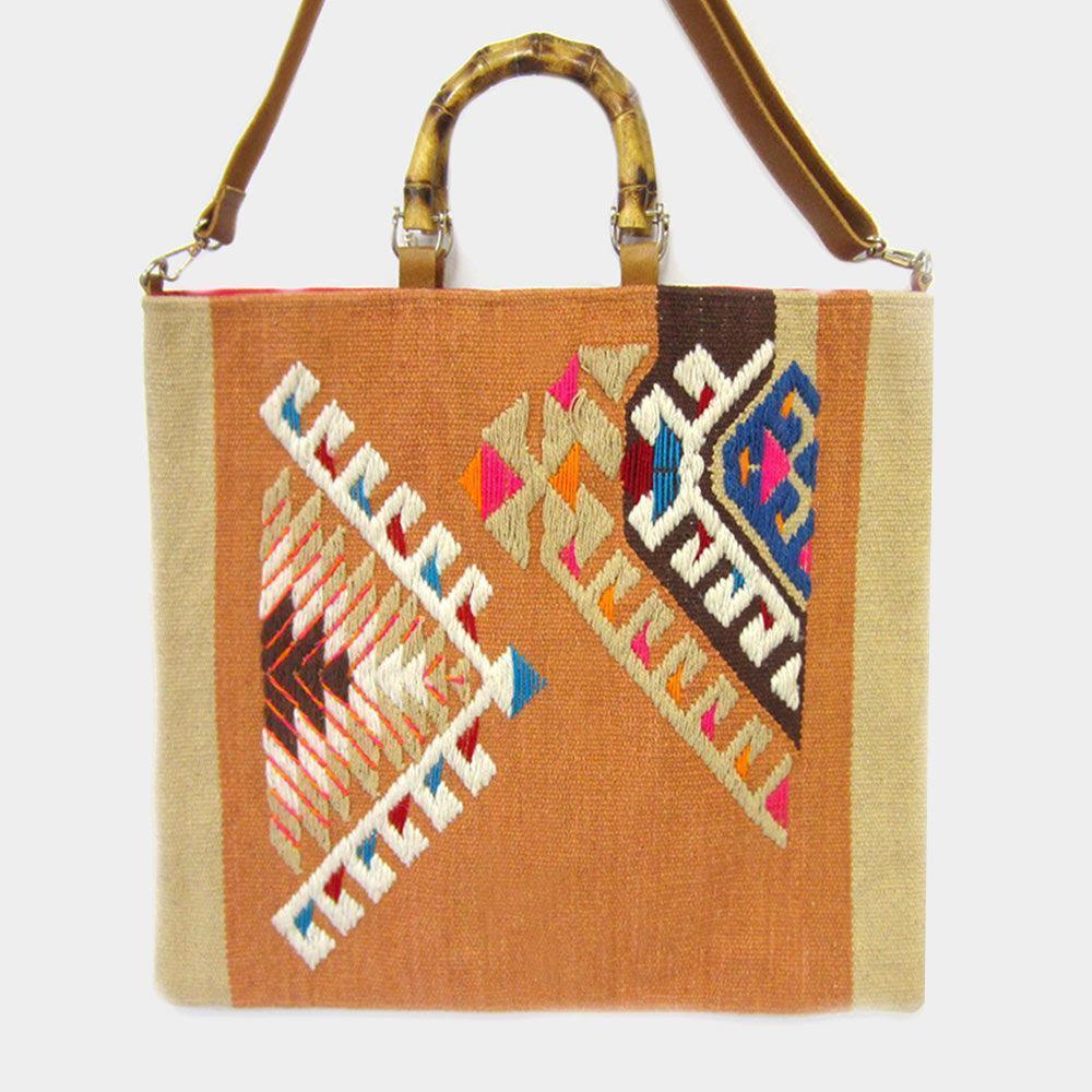 Aztec Patterned Wood Top Handle Tote/ Crossbody Bag - Jewelry Store by Erik Rayo
