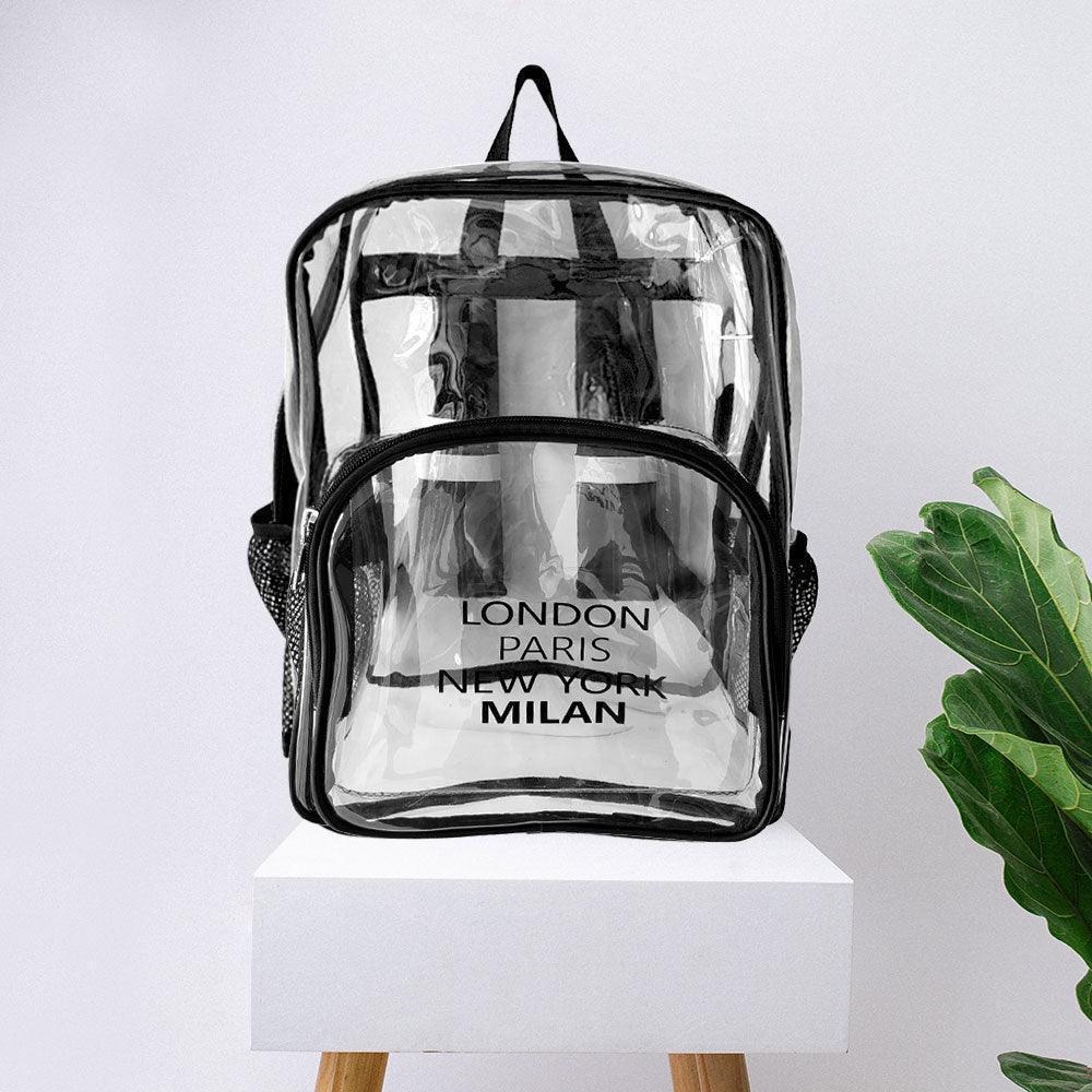 London Paris New York Milan City Name Printed Transparent Backpack Bag - Jewelry Store by Erik Rayo