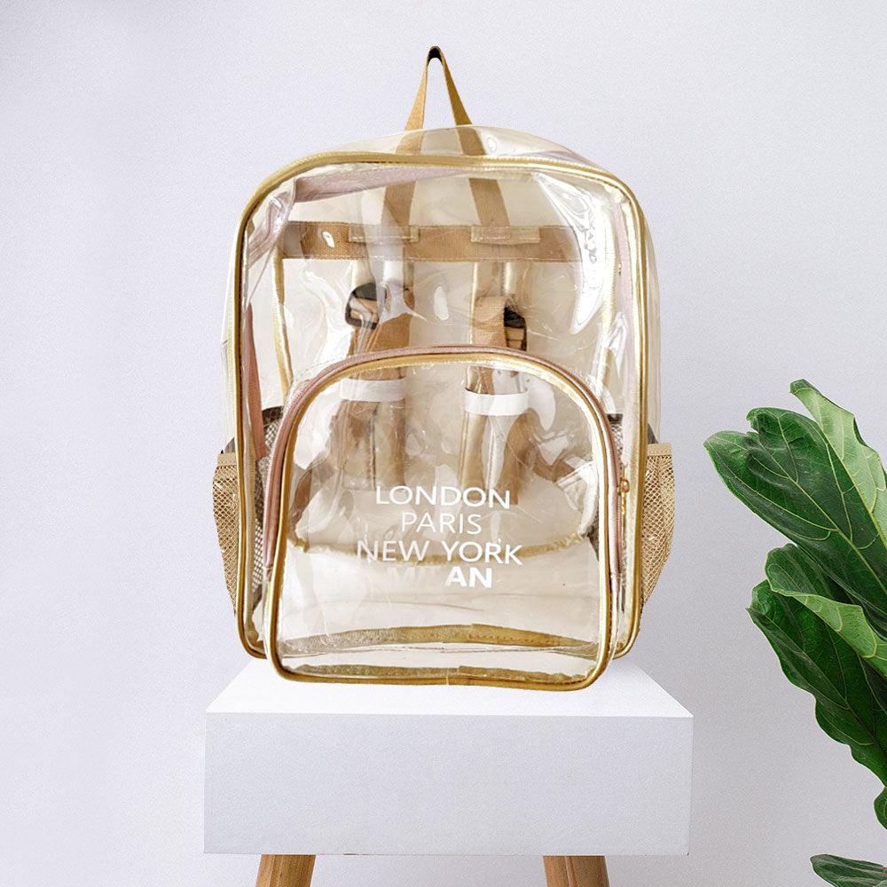 London Paris New York Milan City Name Printed Transparent Backpack Bag