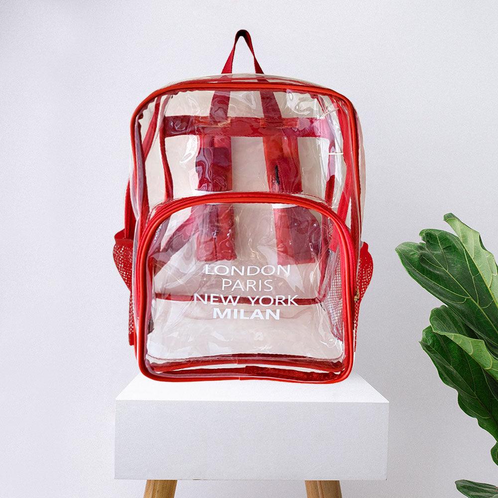 London Paris New York Milan City Name Printed Transparent Backpack Bag