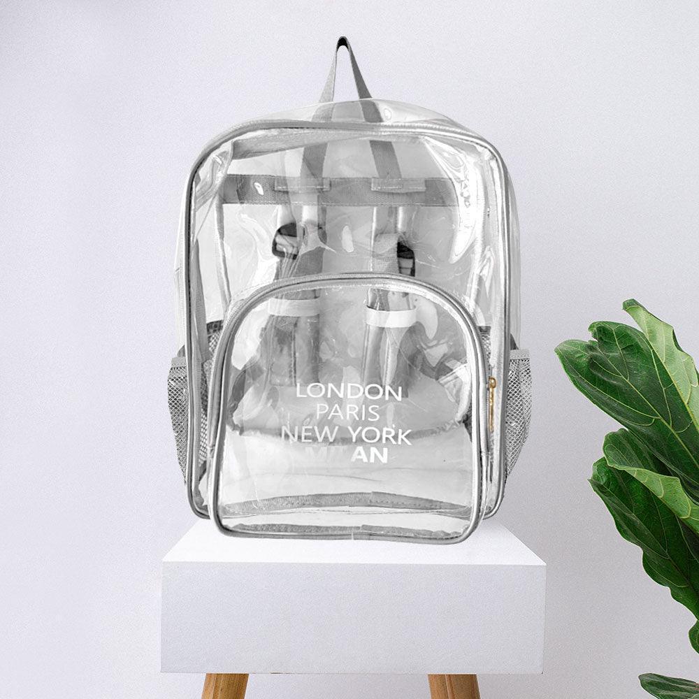 London Paris New York Milan City Name Printed Transparent Backpack Bag - Jewelry Store by Erik Rayo