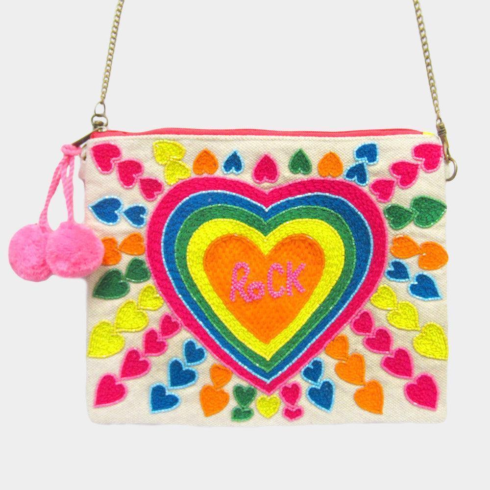 Heart Accented Pom Pom Crossbody Bag - Jewelry Store by Erik Rayo