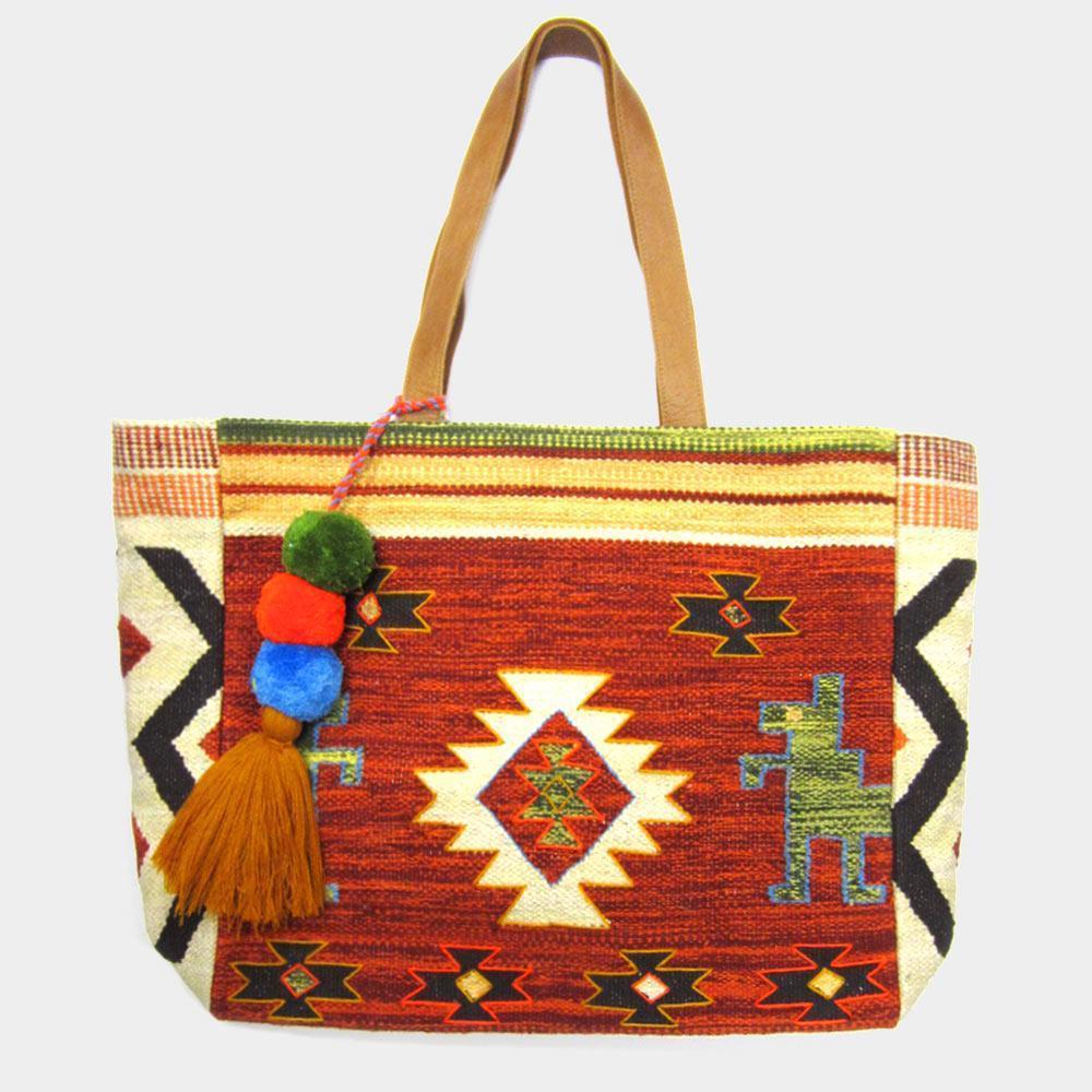 Boho Patterned Pom Pom Tassel Shoulder Bag - Jewelry Store by Erik Rayo