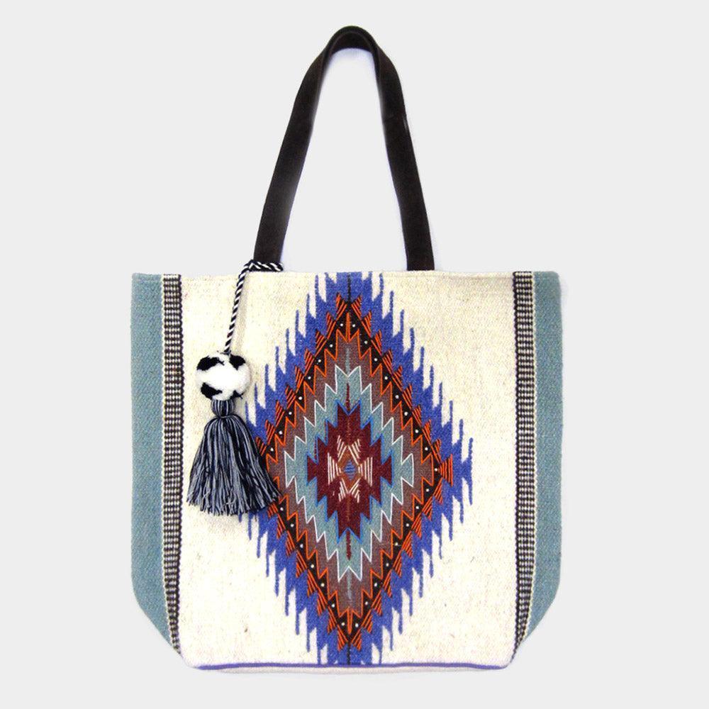 Aztec Patterned PomTassel Tote Bag - Jewelry Store by Erik Rayo