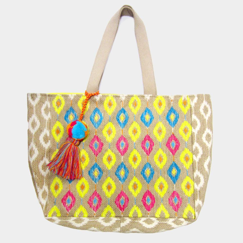 Boho Patterned Pom Pom Tassel Shoulder Bag - Jewelry Store by Erik Rayo