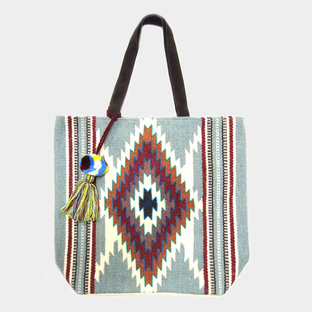 Aztec Patterned PomTassel Tote Bag