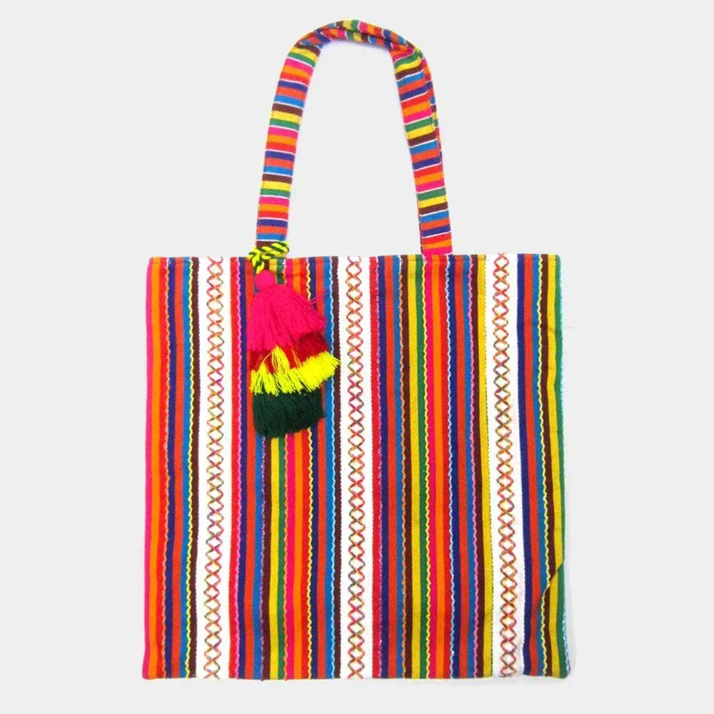Rainbow Tassel Trim Tote Bag - Jewelry Store by Erik Rayo