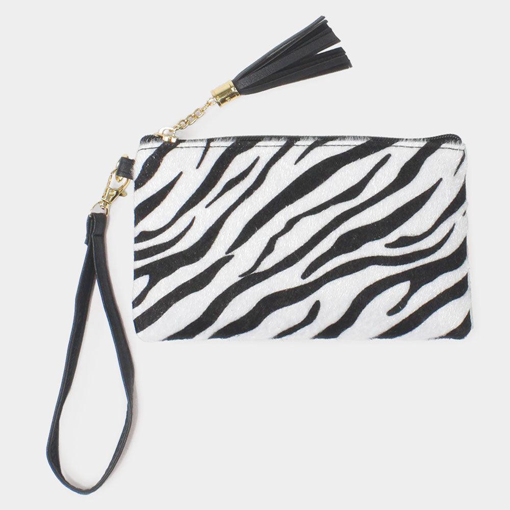 Zebra Hair Wristlet Pouch Bag