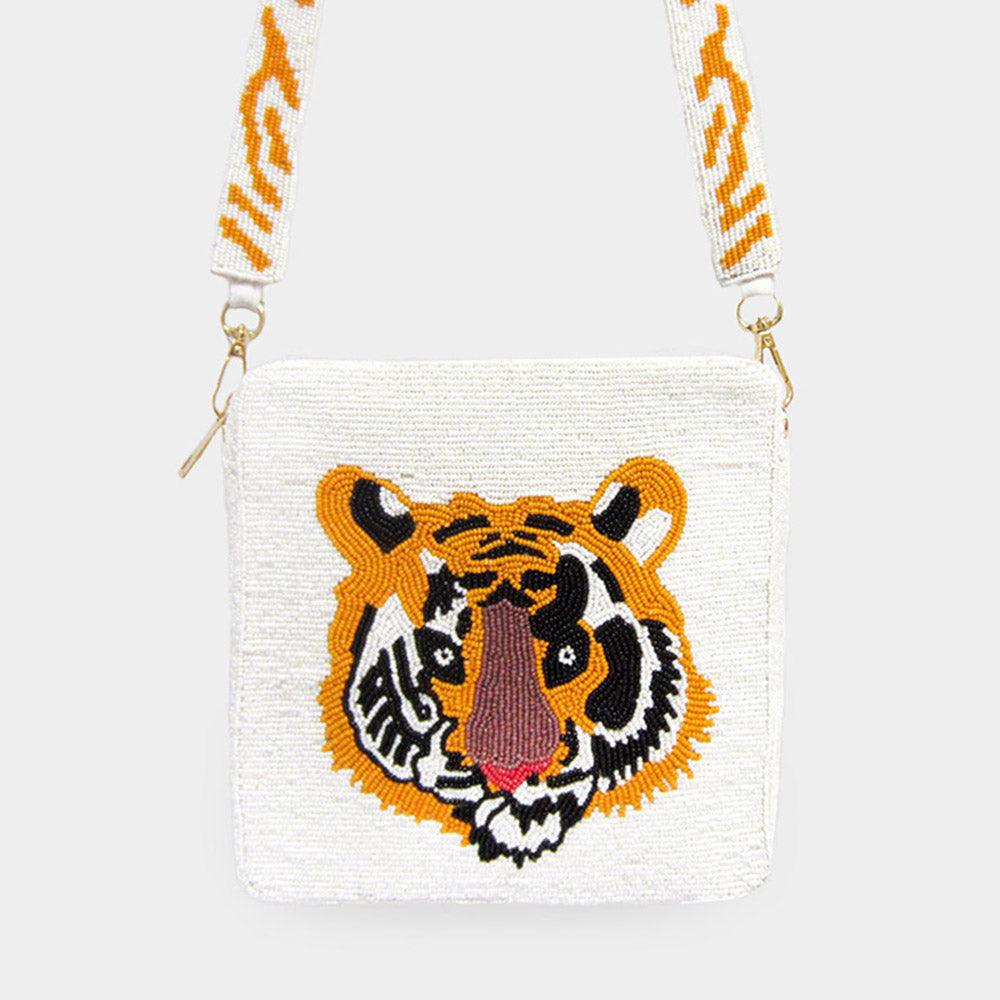 Seed Beaded Tiger Square Crossbody Bag