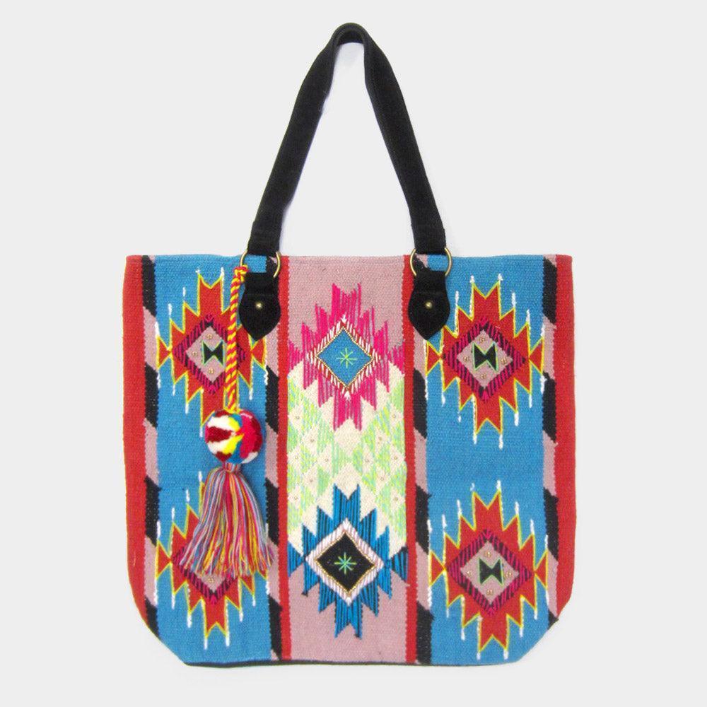 Aztec Patterned PomTassel Tote Bag - Jewelry Store by Erik Rayo