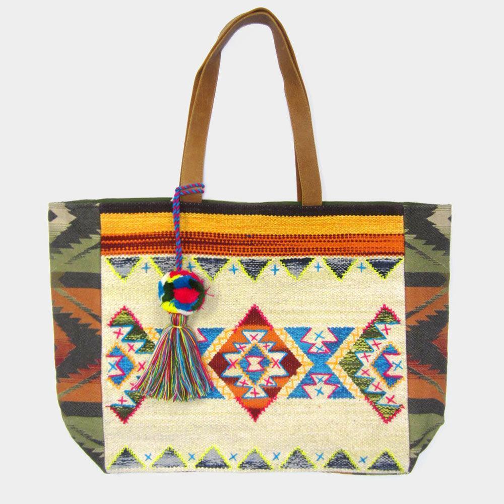Boho Patterned Pom Pom Tassel Shoulder Bag - Jewelry Store by Erik Rayo