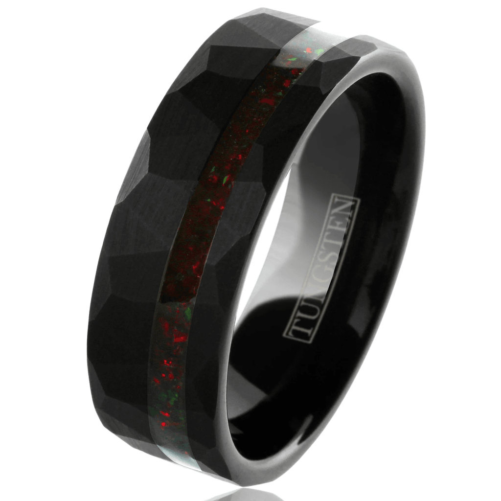 Black Wedding Band with Red Opal Men's and Women's Wedding and Engagement Band - Jewelry Store by Erik Rayo