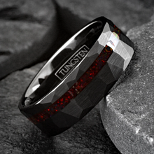 Load image into Gallery viewer, Black Wedding Band with Red Opal Men&#39;s and Women&#39;s Wedding and Engagement Band
